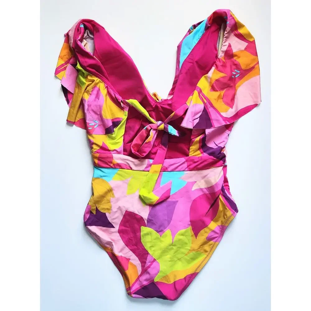 🌺 Trina Turk Fan Faire Ruffle One Piece Swimsuit Size 10 NWT